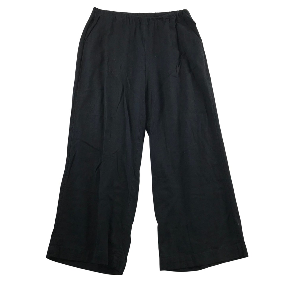 Caslon Womens Black Linen Blend Wide Leg Elastic Waist Pants Size L